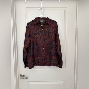 100% Silk Ralph Lauren Women’s Shirt Size 8 Purple Paisley
